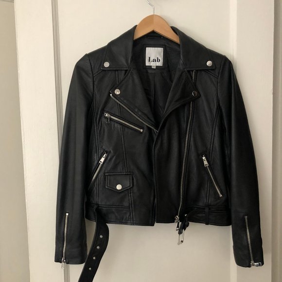 Lab Leather w/sherpa collar biker jacket (NWOT) - Picture 1 of 5